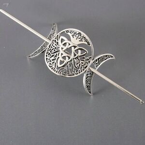Vintage inspired Celtic Hairpin Silver Tone engraved Beautiful Crescent Moon 🌘